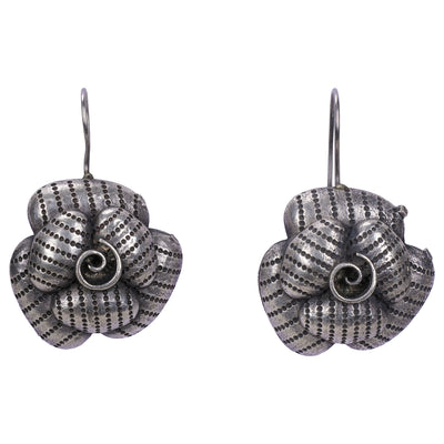 Contemporary Floral Oxidised German Silver Hook Earring