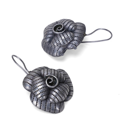 Contemporary Floral Oxidised German Silver Hook Earring