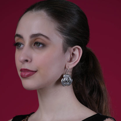 Contemporary Floral Oxidised German Silver Hook Earring