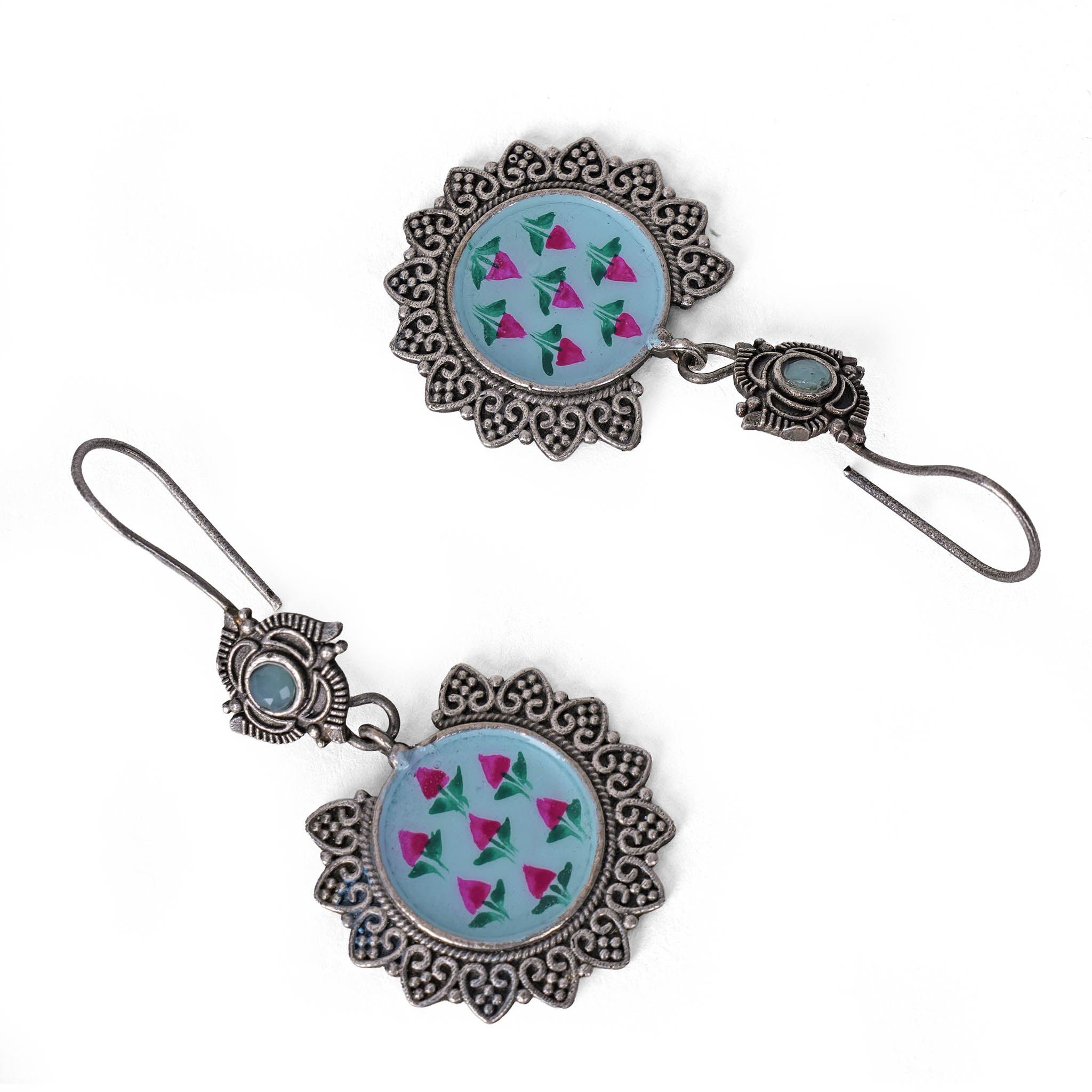 Meenakari Silver Look Alike Hand Painted Dangler Earring