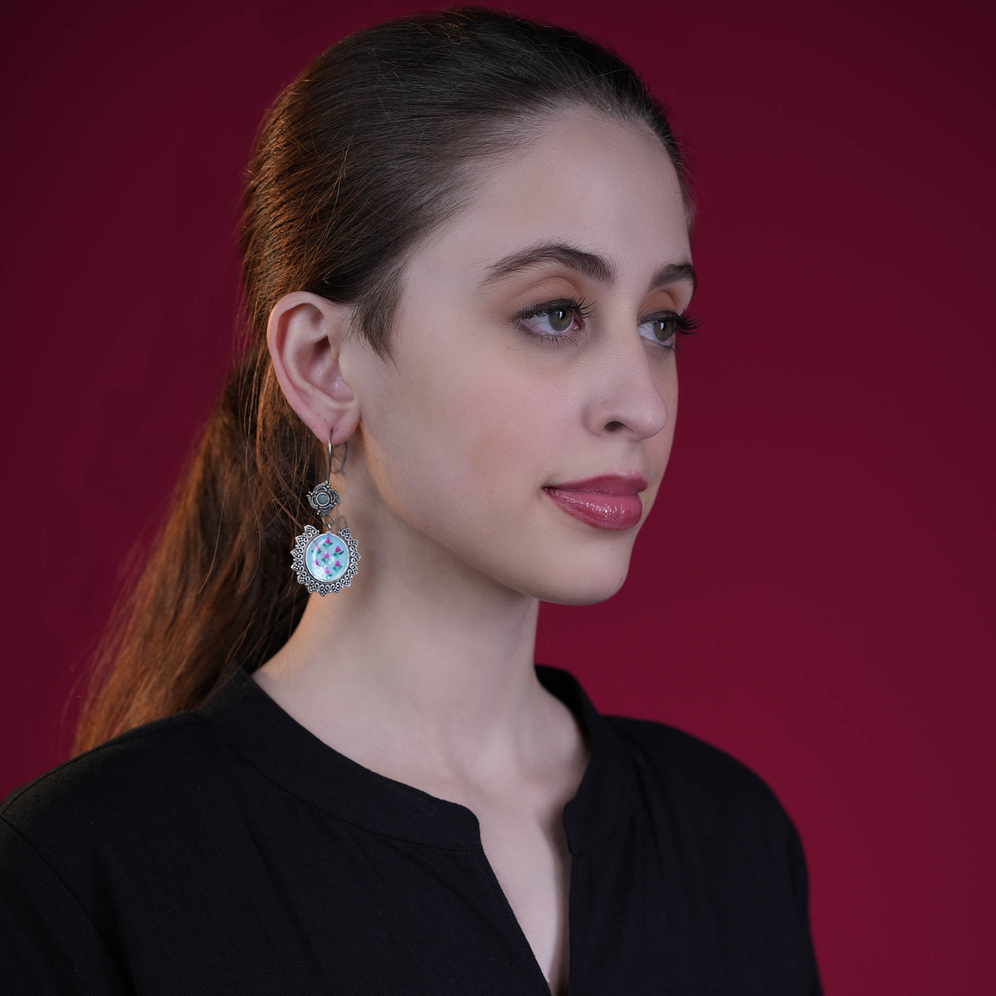 Meenakari Silver Look Alike Hand Painted Dangler Earring