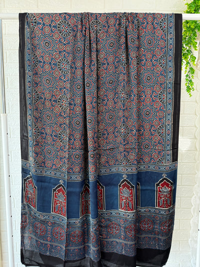 Ajrakh Modal Silk Dupatta - Black