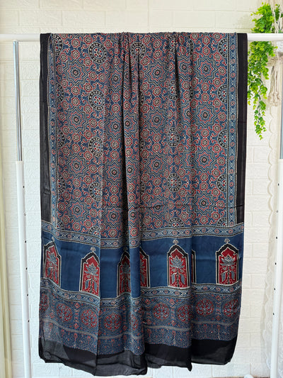 Ajrakh Modal Silk Dupatta - Black