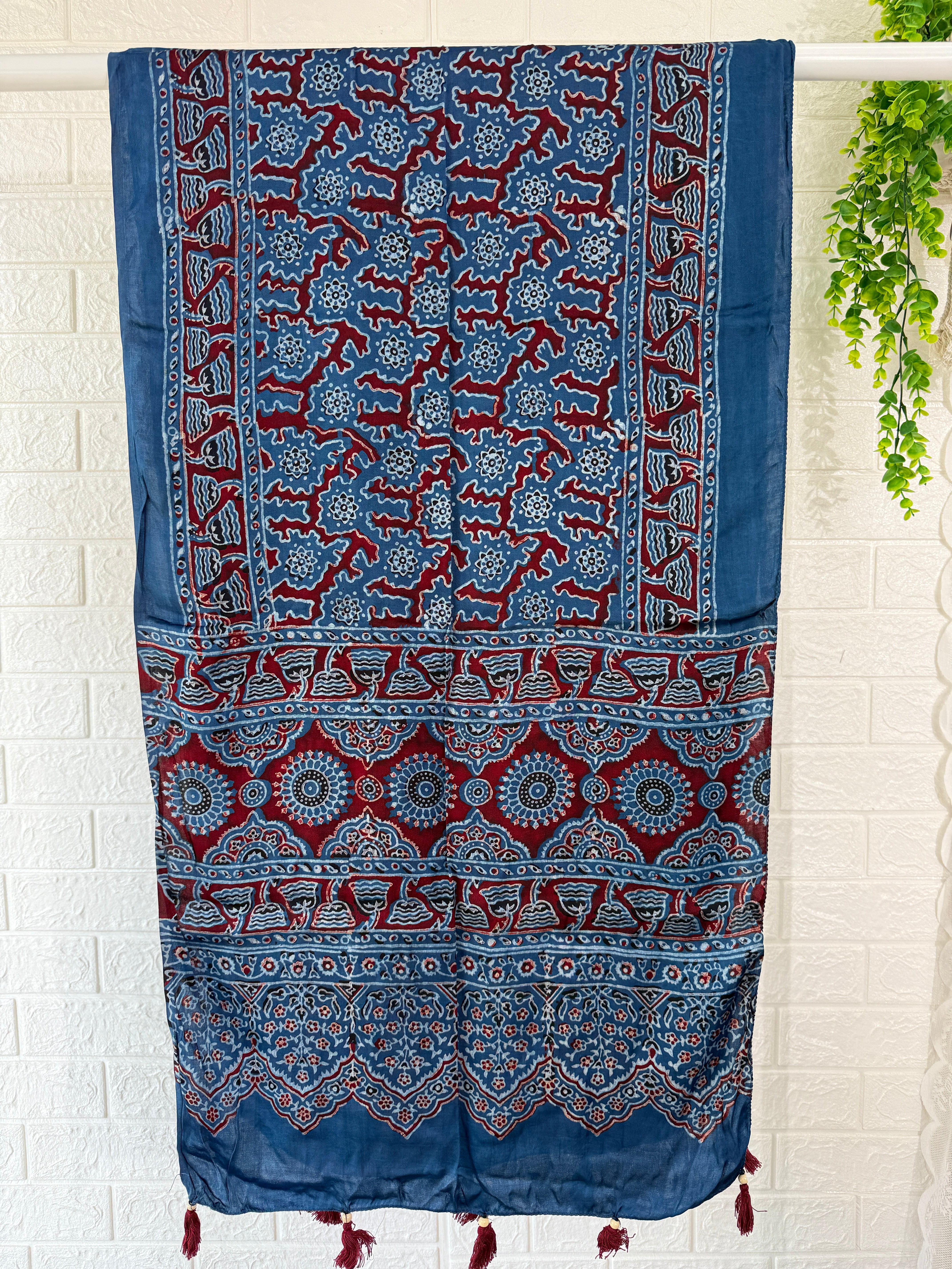 Ajrakh Modal Silk Stole - Blue