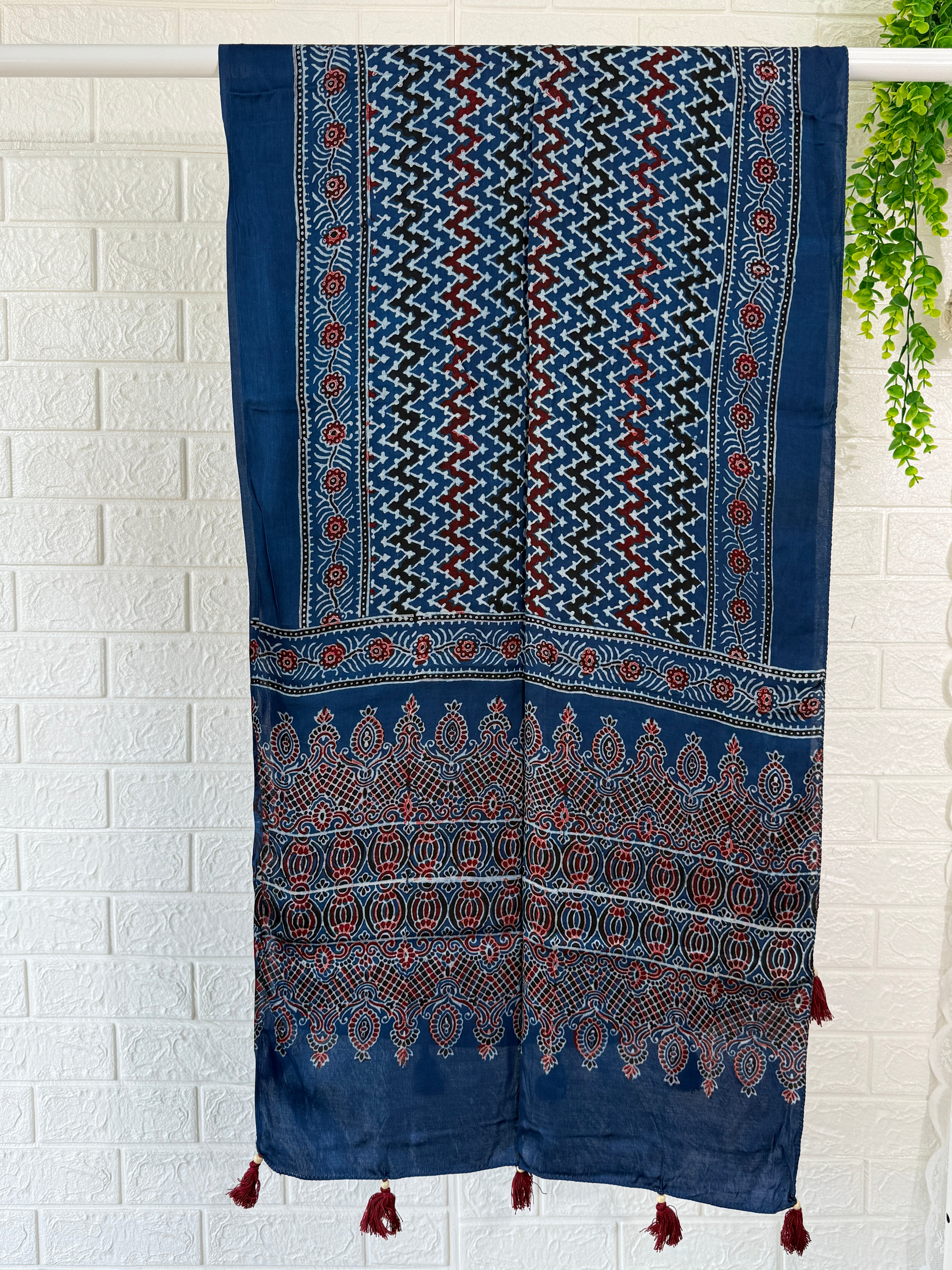 Ajrakh Modal Silk Stole - Indigo