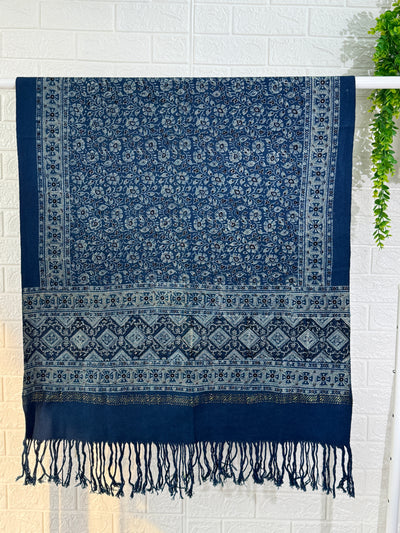 Ajrakh Handloom Cotton Stole - Blue