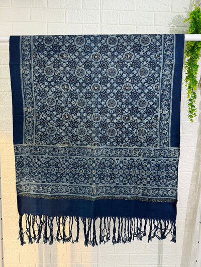 Ajrakh Handloom Cotton Stole - Indigo