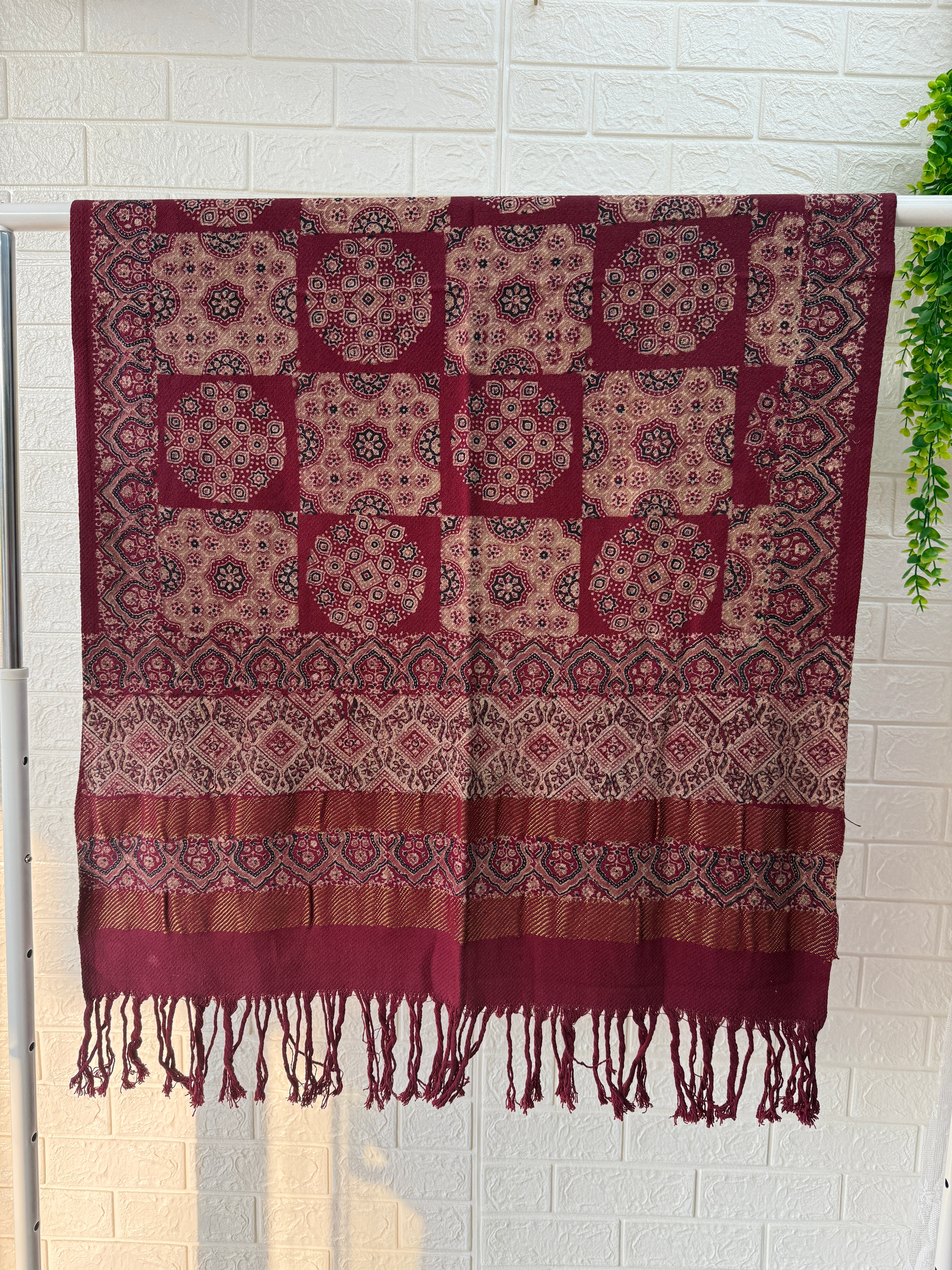 Ajrakh Handloom Cotton Stole - Maroon