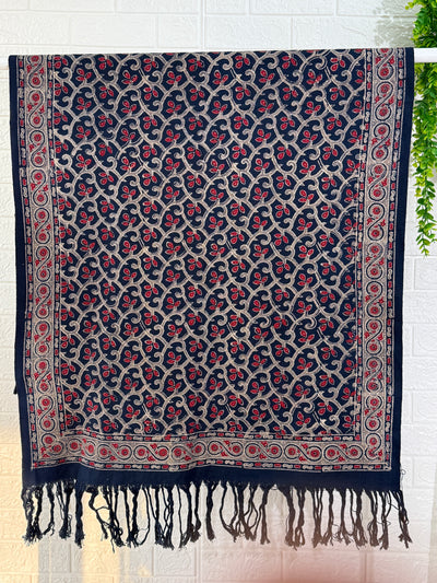 Ajrakh Handloom Cotton Stole - Navy Blue