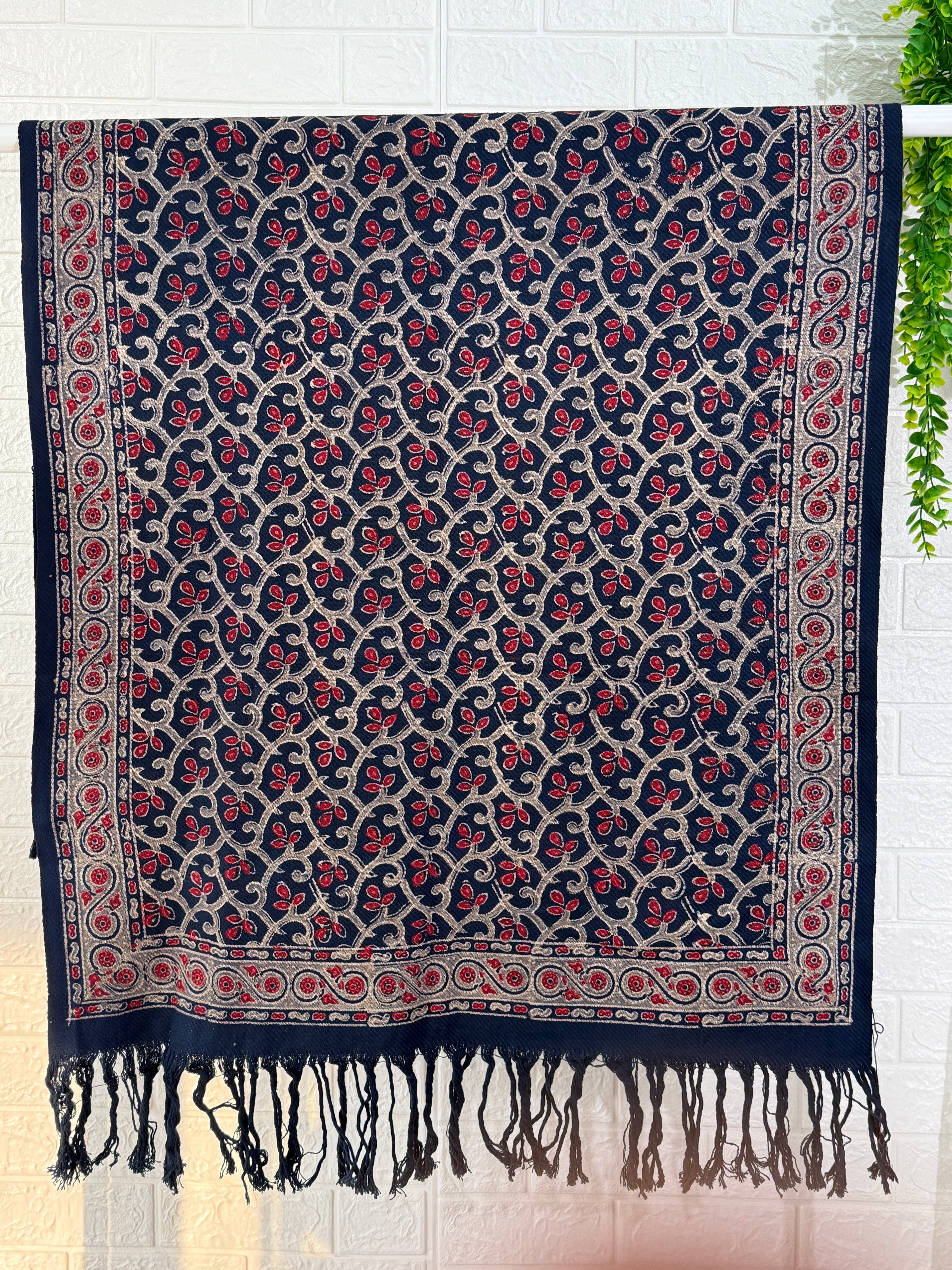 Ajrakh Handloom Cotton Stole - Navy Blue