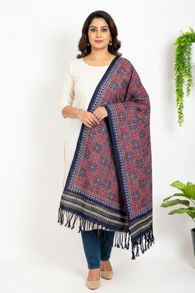Ajrakh Handloom Cotton Stole - Red