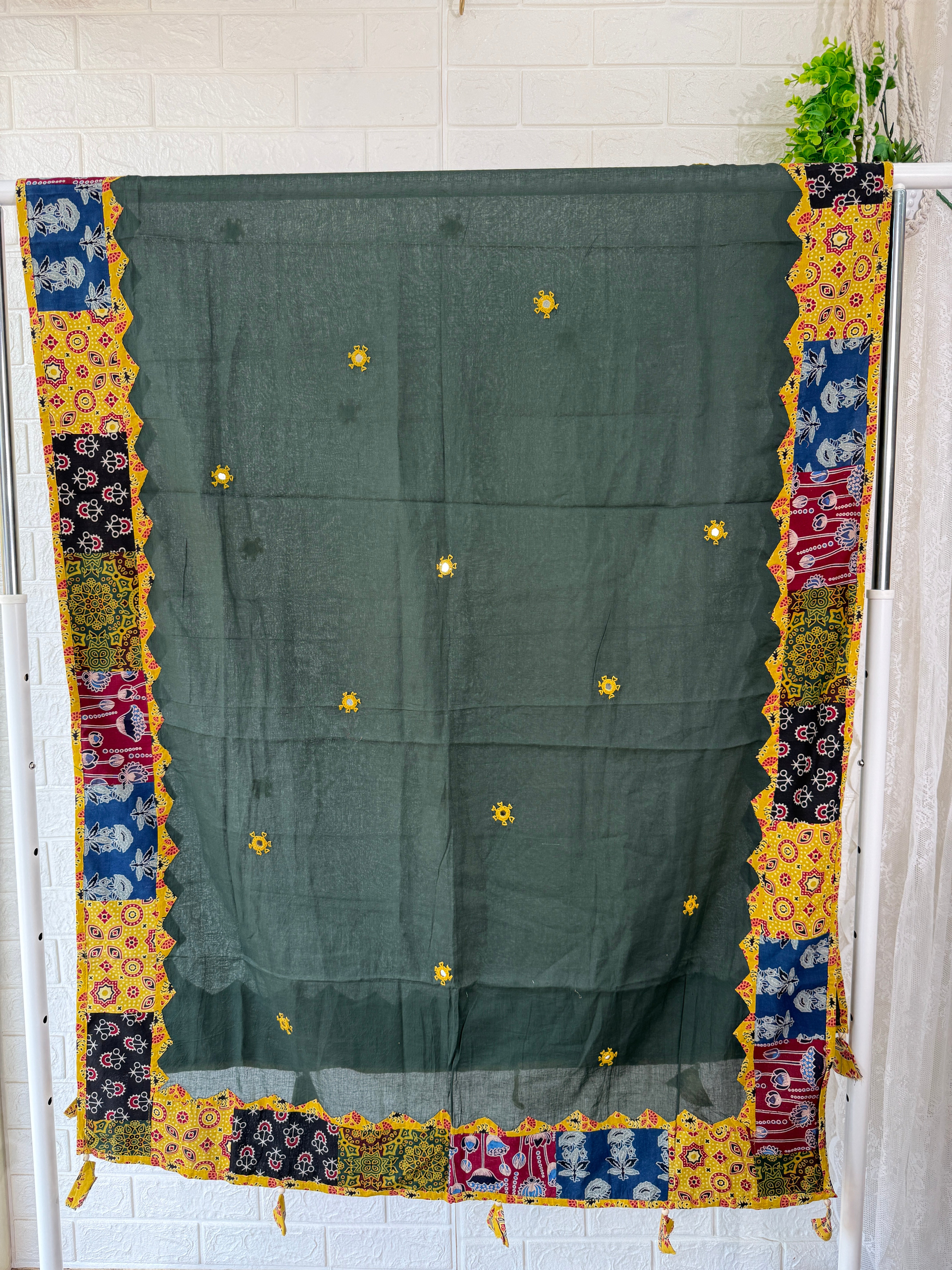 Ajrakh Cotton Dupatta - Green
