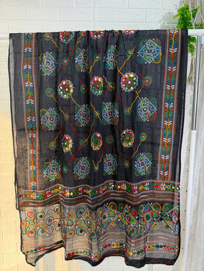 Kutchi Cotton Dupatta - Black