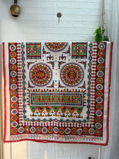 Kutchi Cotton Dupatta - White, Multicolor