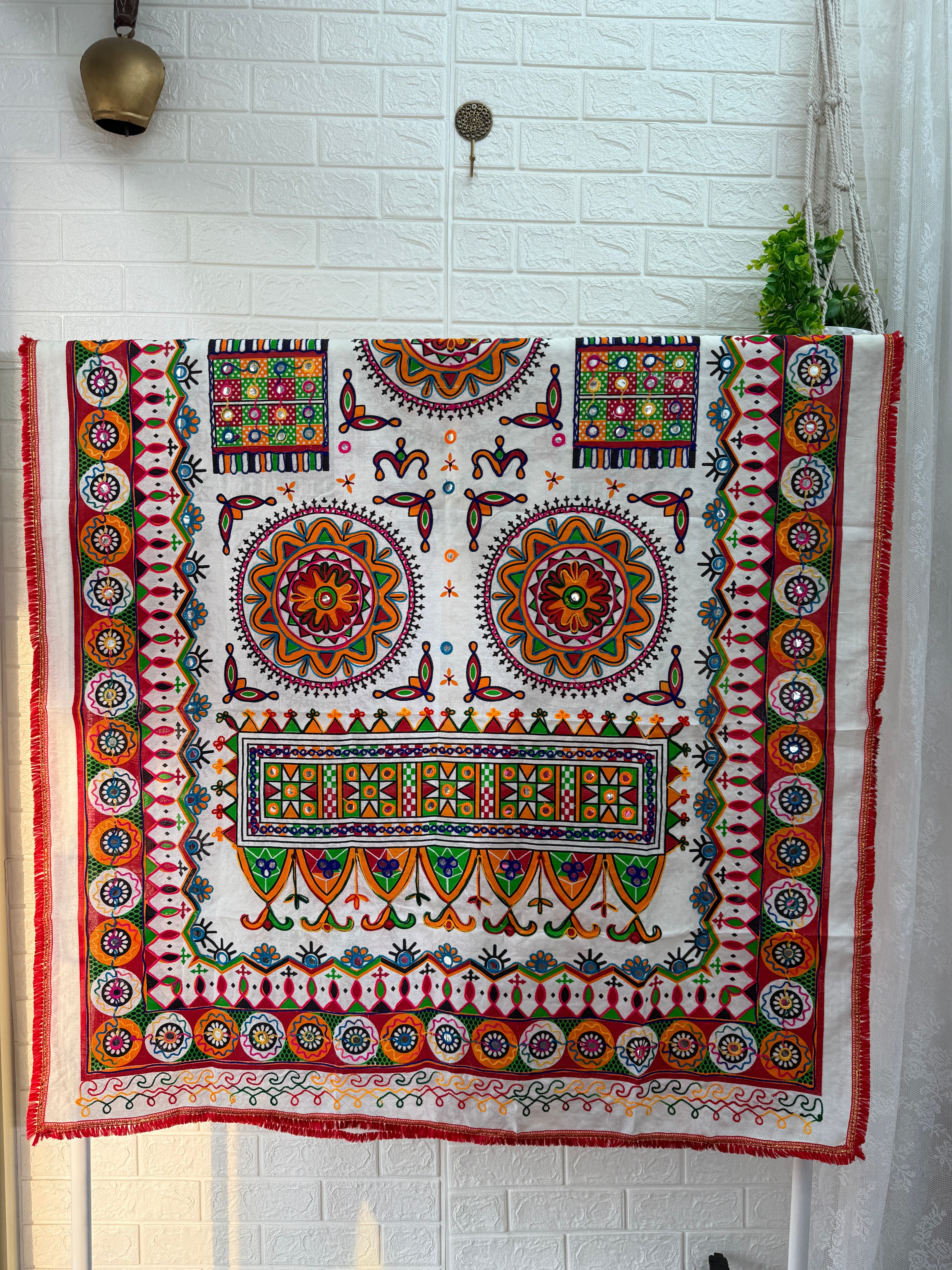 Kutchi Cotton Dupatta - White, Multicolor