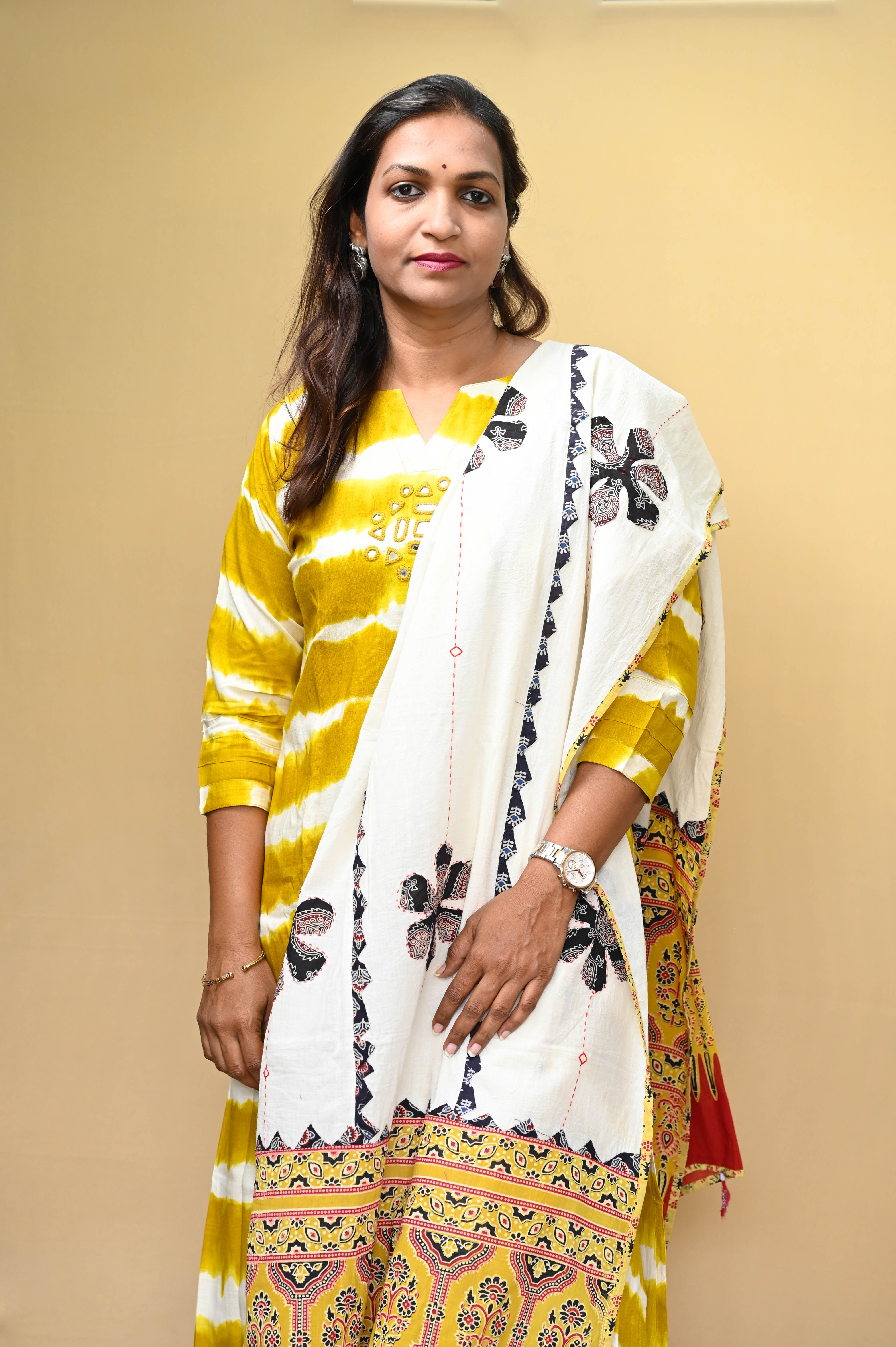 Yellow Cotton Tie-Dye Mirror Work A-Line Kurta Pant Set