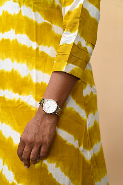 Yellow Cotton Tie-Dye Mirror Work A-Line Kurta Pant Set