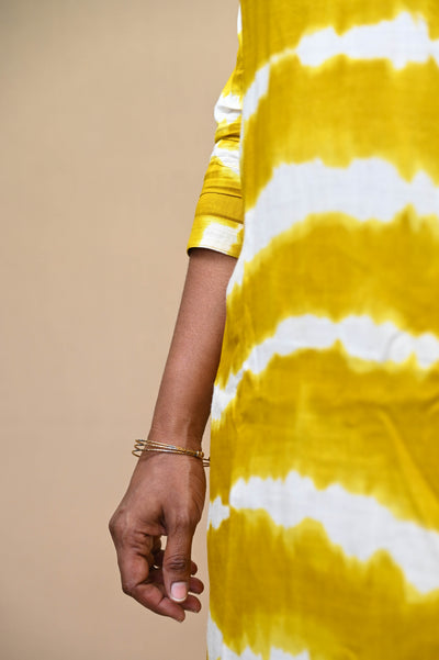 Yellow Cotton Tie-Dye Mirror Work A-Line Kurta Pant Set