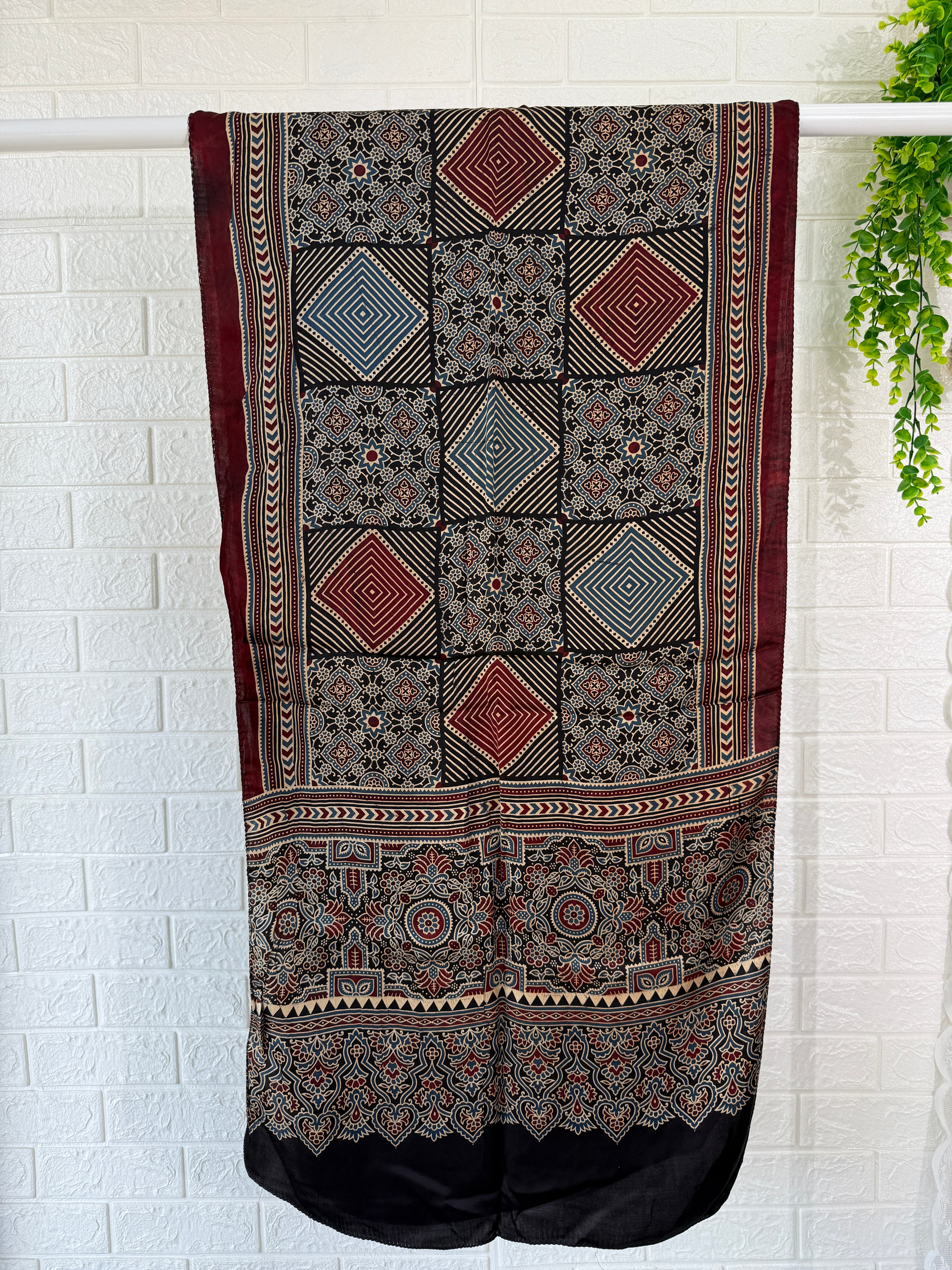 Black Geometric Ajrakh Modal Silk Stole