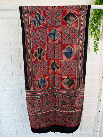 Red Geometric Ajrakh Modal Silk Stole