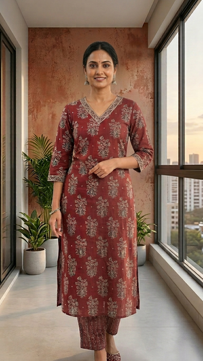 Soft Cotton Floral Straight Fit Kurta Pant Dupatta Set