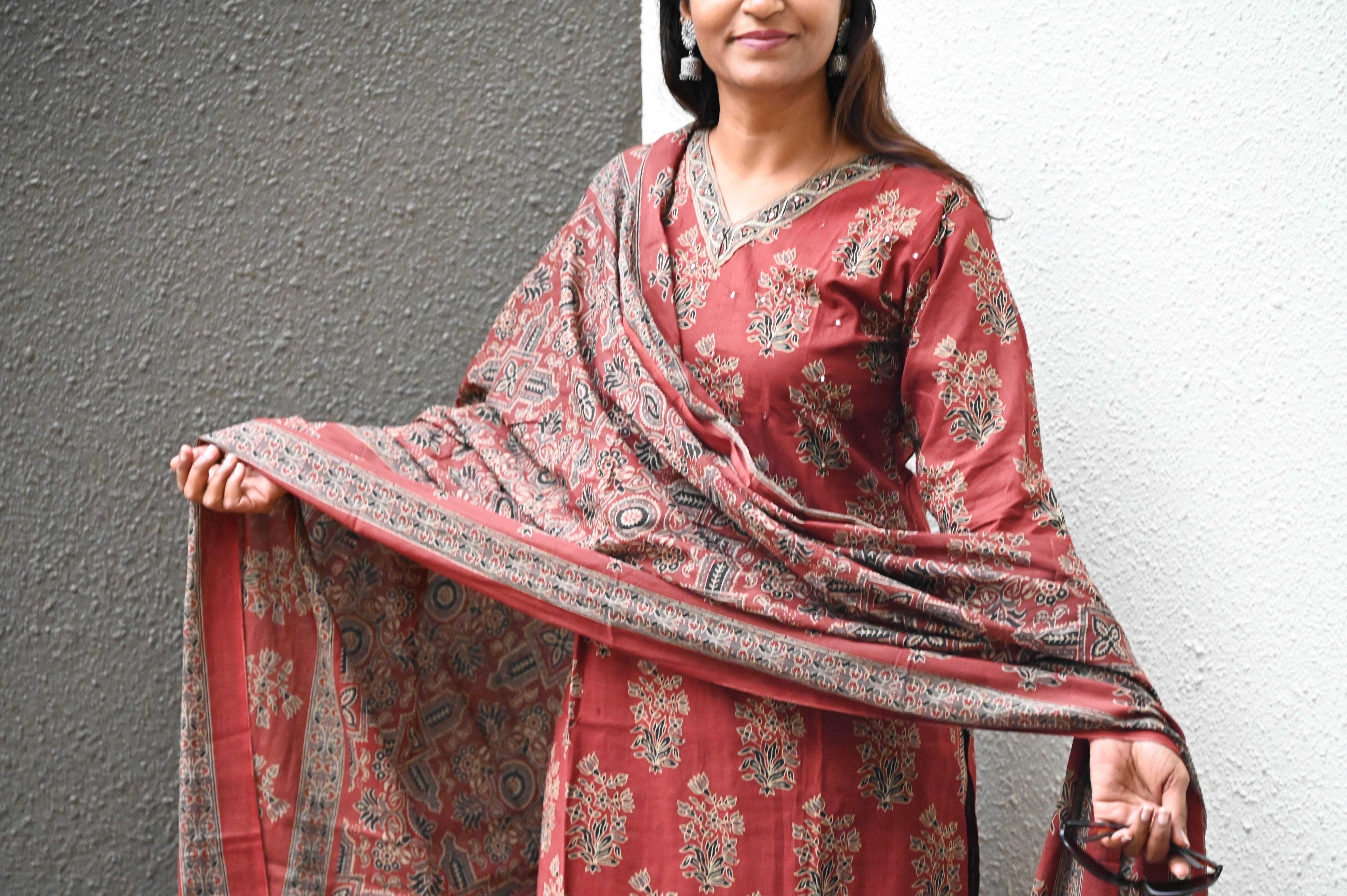 Soft Cotton Floral Straight Fit Kurta Pant Dupatta Set