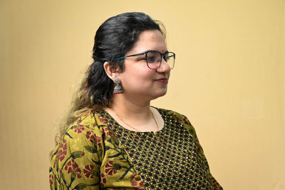 Olive And Mustard Floral Print Cotton Kurta Pant Dupatta Set