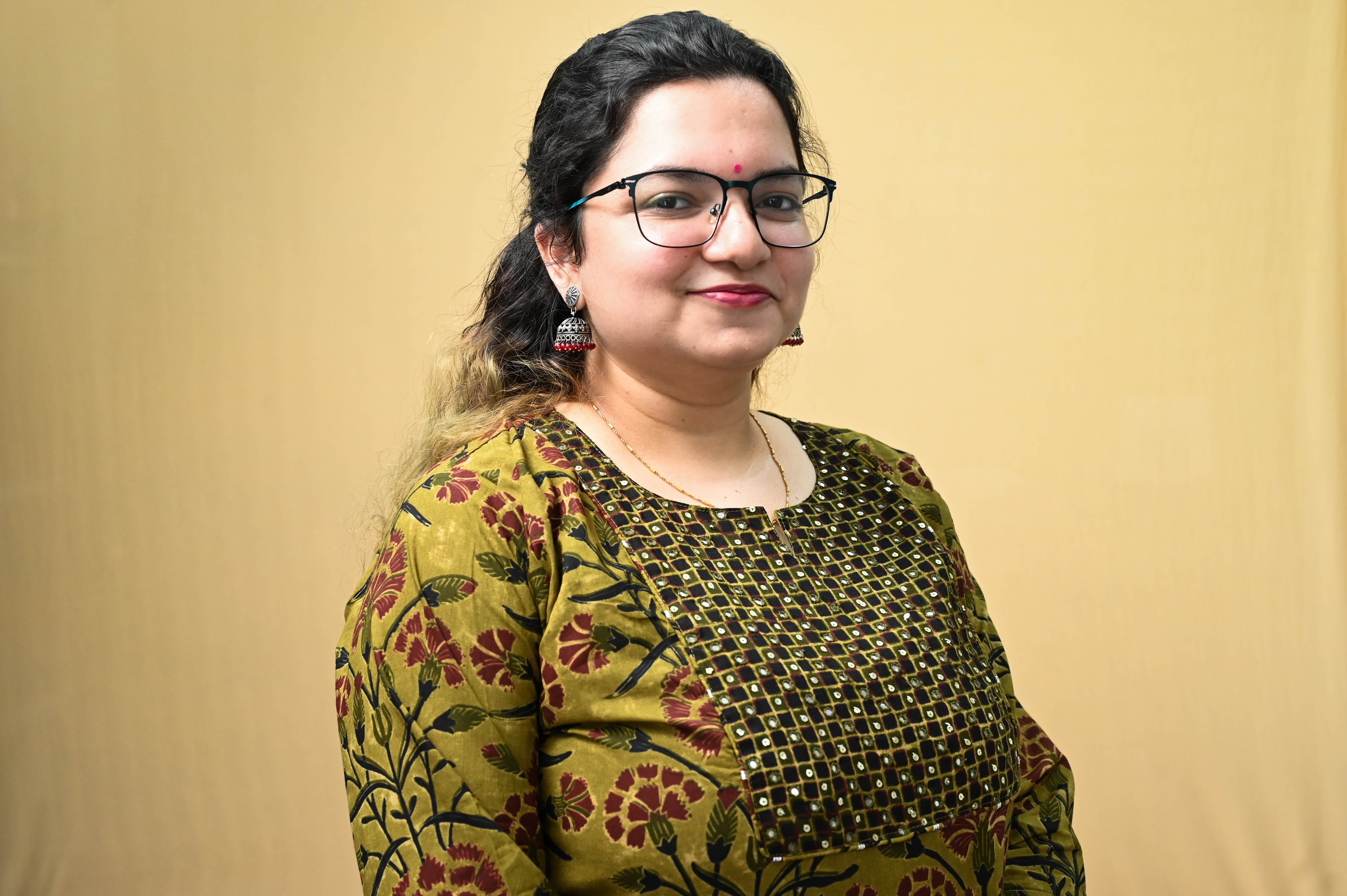 Olive And Mustard Floral Print Cotton Kurta Pant Dupatta Set