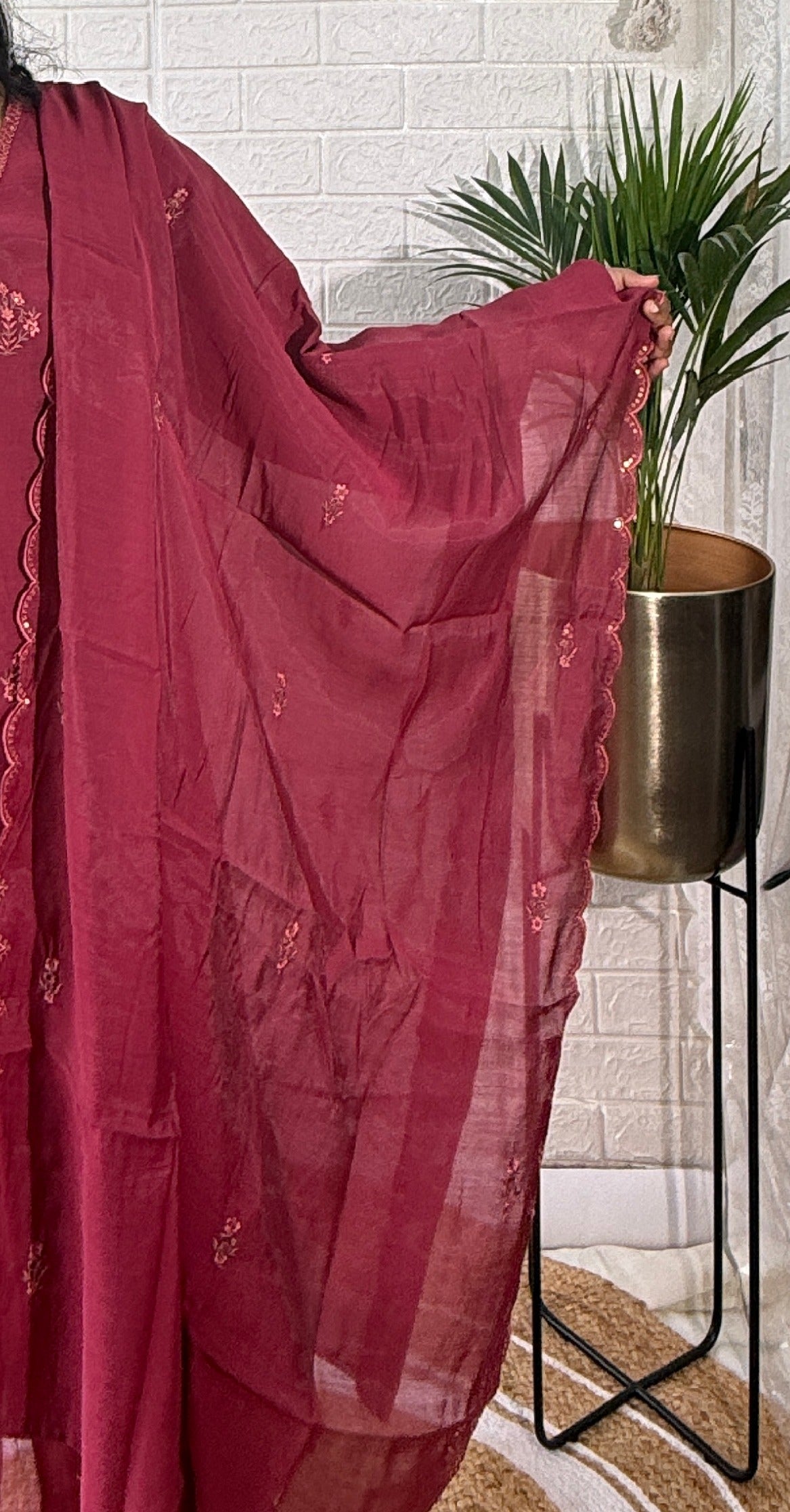 Onion Pink Solid Mul Chanderi Kurta Pant Dupatta Set