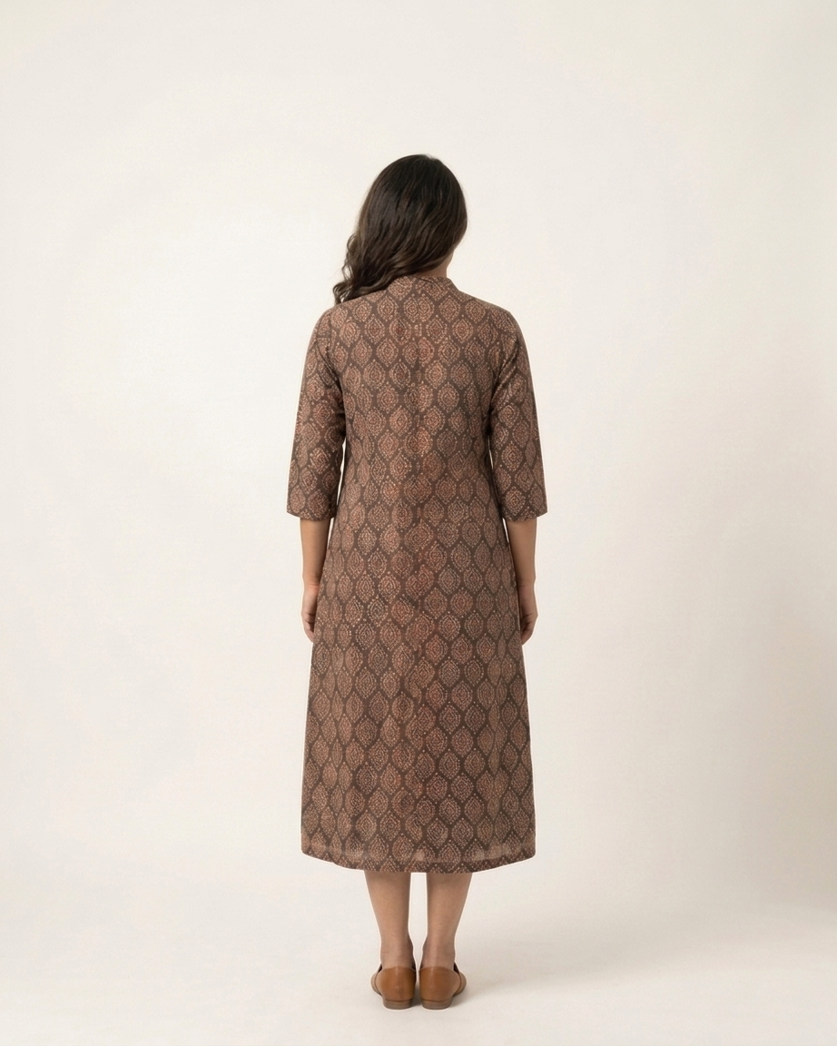 Red Cotton Sleeveless Dress With Ajrakh Shrug