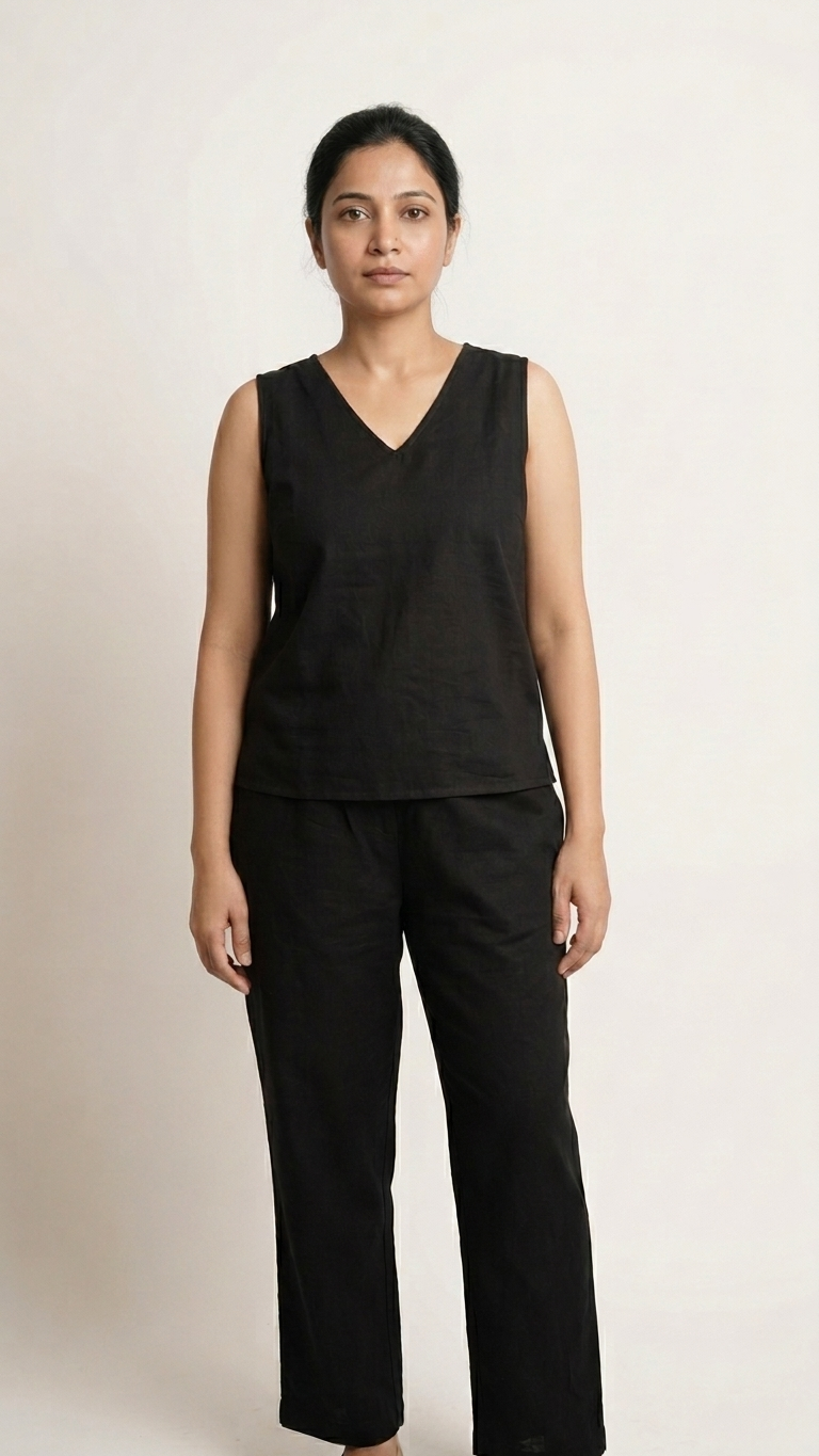 Solid Black Cotton Co-Ord Set