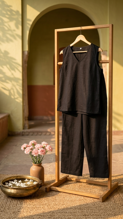Solid Black Cotton Co-Ord Set
