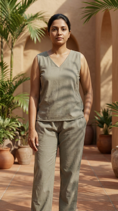Solid Beige Cotton Co-Ord Set