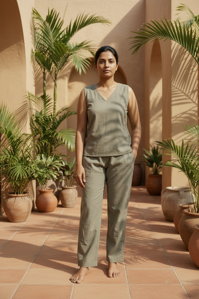 Solid Beige Cotton Co-Ord Set