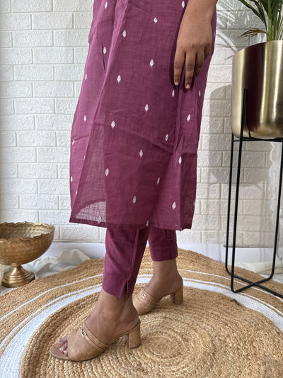 Pintucks Cotton A-Line Kurta Pant Set With Lining