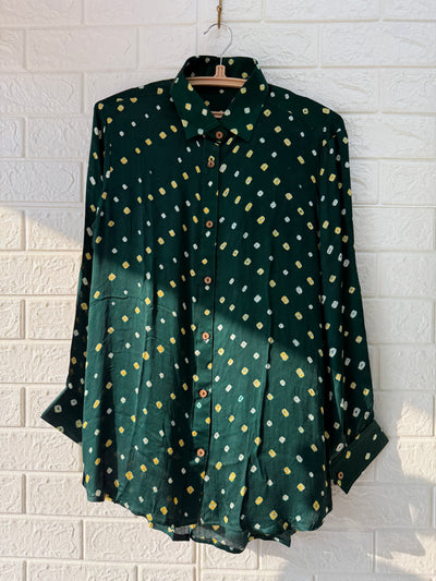 Bandhini Modal Silk Shirt-Green