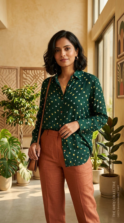 Bandhini Modal Silk Shirt-Green