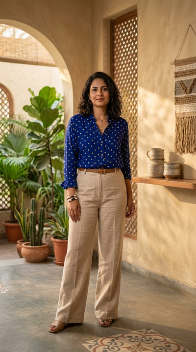 Bandhini Modal Silk Shirt-Blue