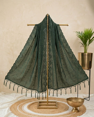 Solid Semi Silk Dupatta - Green