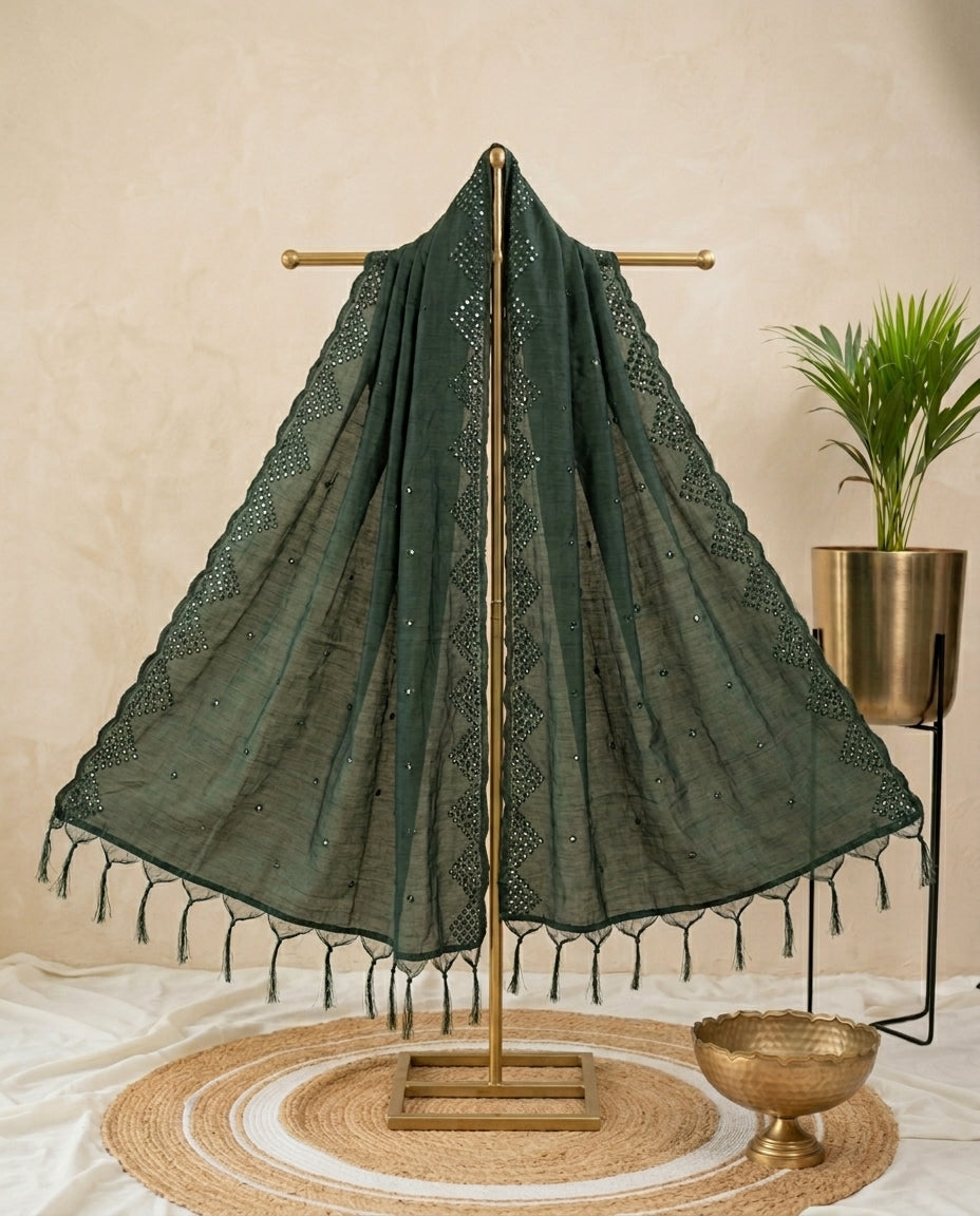 Solid Semi Silk Dupatta - Green
