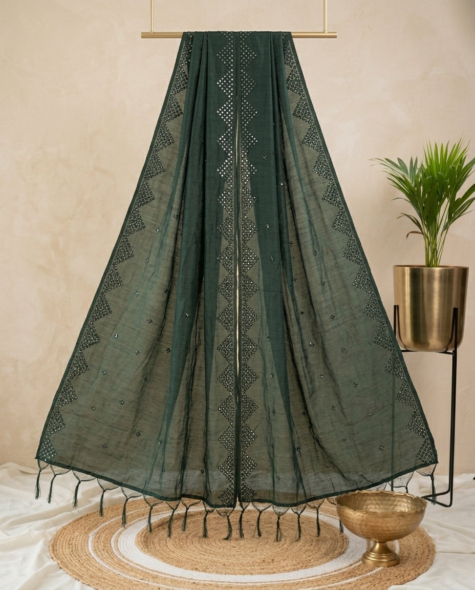 Solid Semi Silk Dupatta - Green