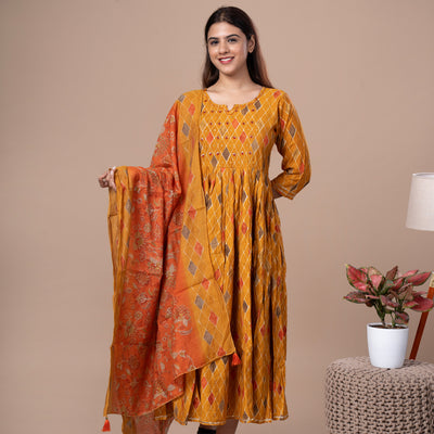 Chanderi Silk One Piece Dress With Dupatta