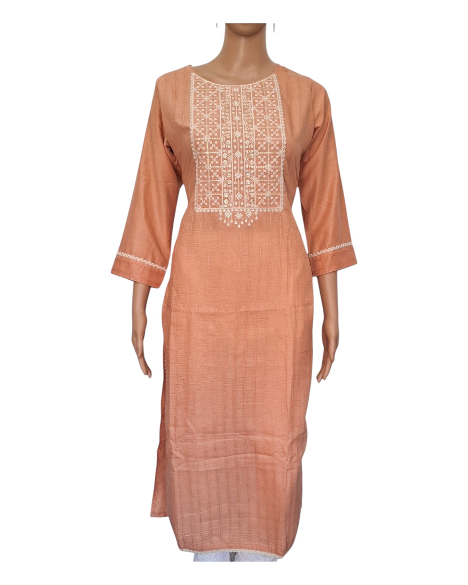 Buy Viscose Silk Kurta With Lace Work And Sequins in peach – Tvahra