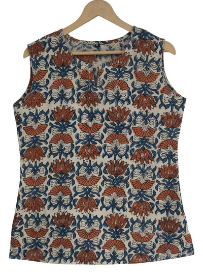 Buy Sleeveless Hand Block Printed Tunic in white – Tvahra