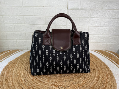 Digital Print Cotton Silk 3 Partition Handbag With Add On Pouch