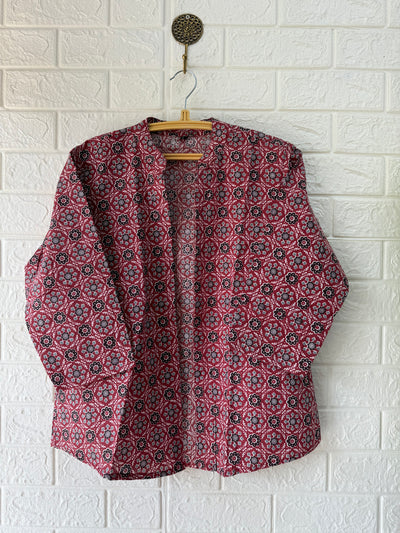 Cotton Printed Short Shrug - Red