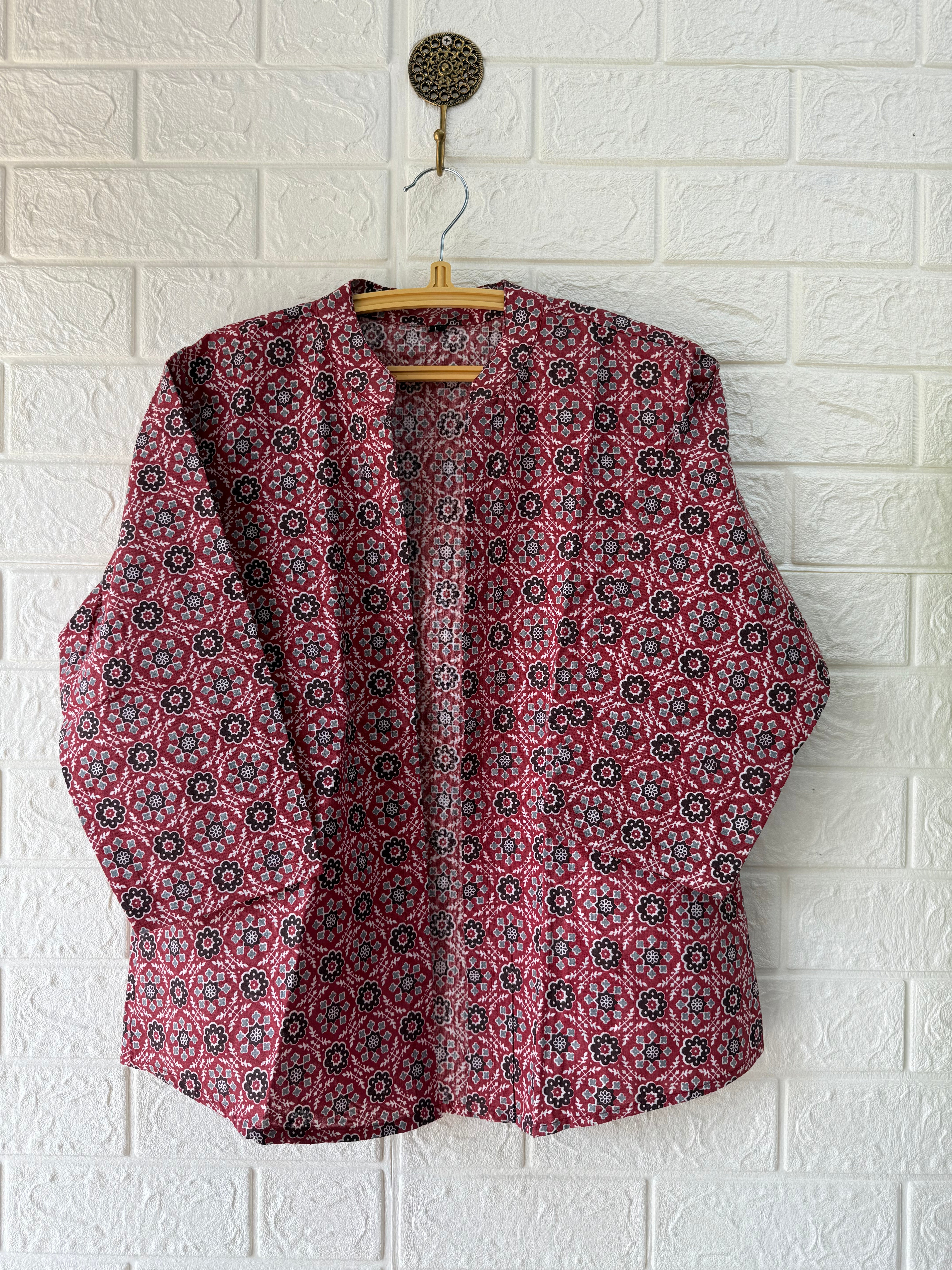Cotton Printed Short Shrug - Red