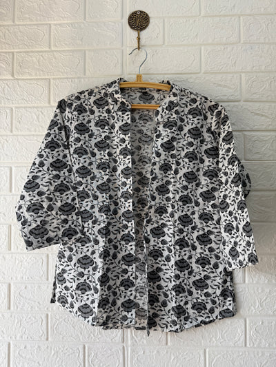 Cotton Printed Short Shrug - Black & White