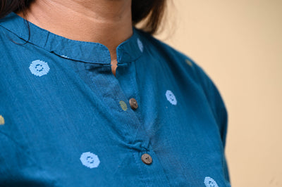 Blue Office Wear Handloom Cotton Kurta Pant Set
