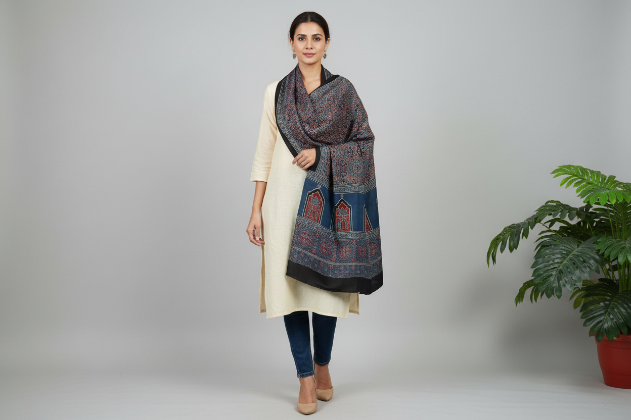 Black Ajrakh Dupatta Lifestyle